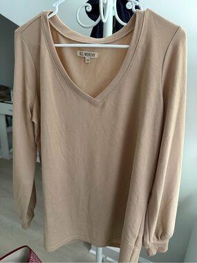 All Worthy by Hunter McGrady V-Neck Long Sleeve Top in Beige